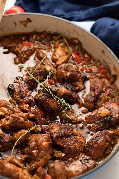 My forking life brown stew chicken - brown sugar, chicken broth, red pepper, black pepper, water, green pepper and 15 more Brown Stew Chicken Original Flava fresh thyme, browning, ketchup, chicken, medium onion, yellow bell pepper and 9 more